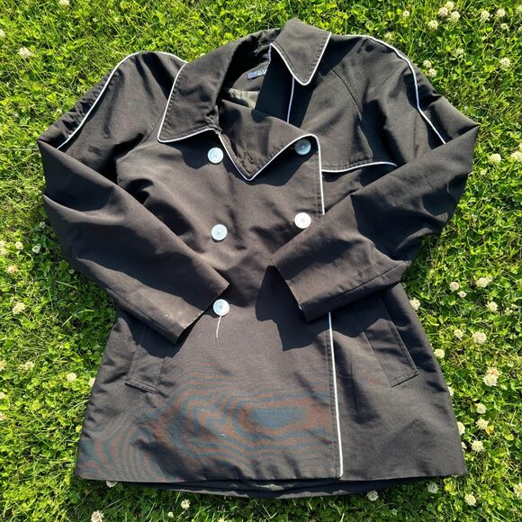 Chaps Women's S Black/White Lightweight Button Rain Jacket/Pea Coat - Picture 1 of 4
